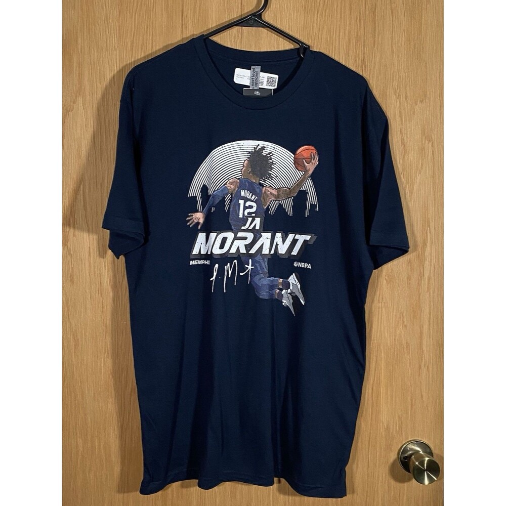 Ja Morant Basketball Graphic T-Shirt Men's Sz Lg Slam Dunk Navy Blue Cotton NWT